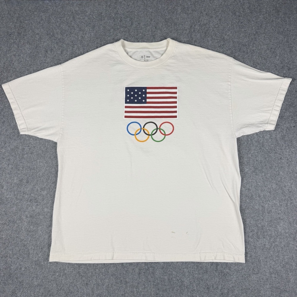 Team USA Olympic T Shirt XXL White American Flag Rings Graphic Tee USA Vintage
